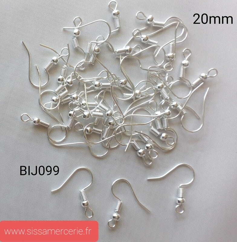 100 crochets boucle d'oreille 20mm argenté clair