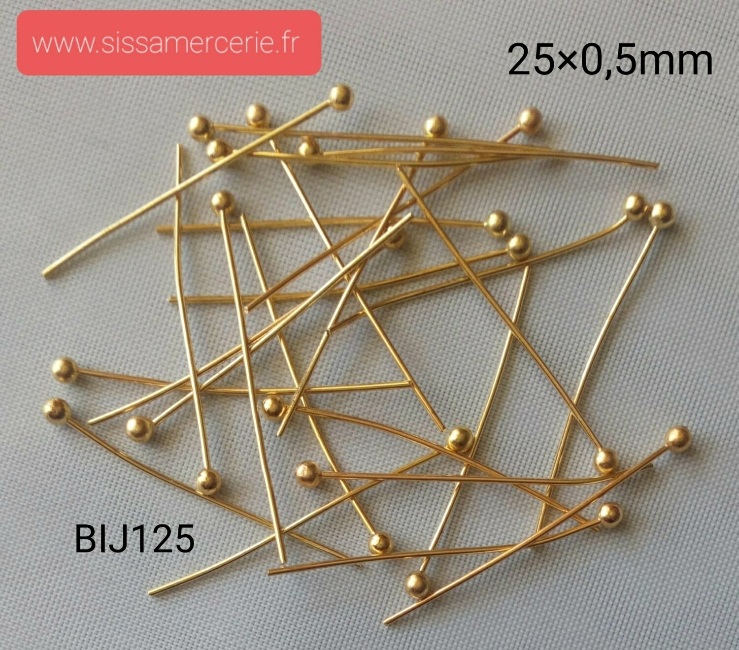 50 tiges boule 25x0,5mm doré