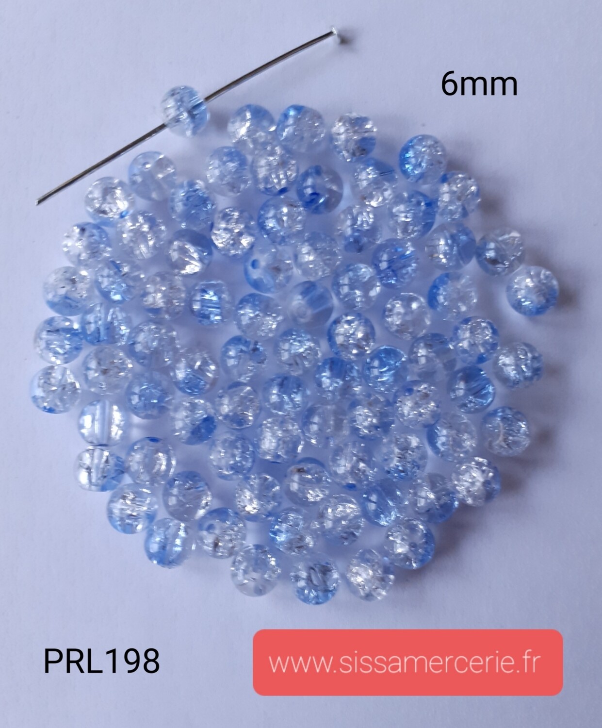 50 perles en verre 6 mm craquelées