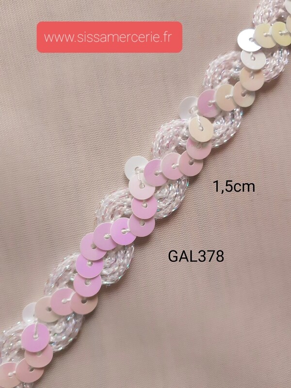 Ruban galon avec sequins 1.5 cm / 19 coloris