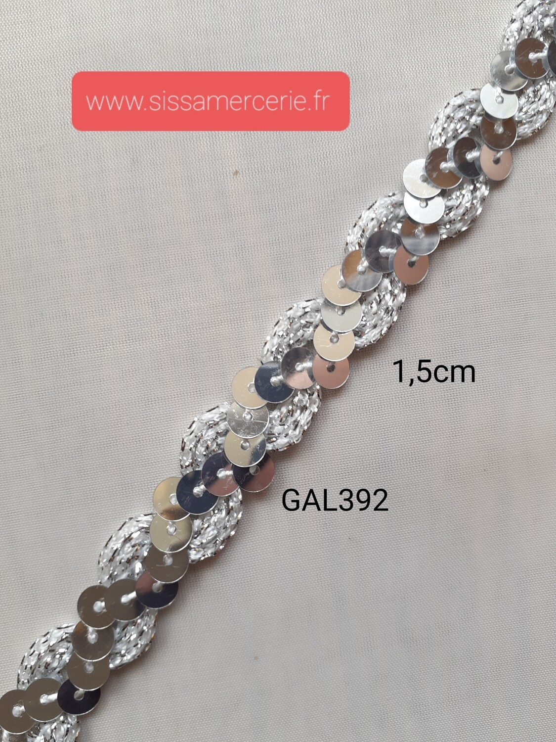 Ruban galon 1.5cm sequins / 3 coloris