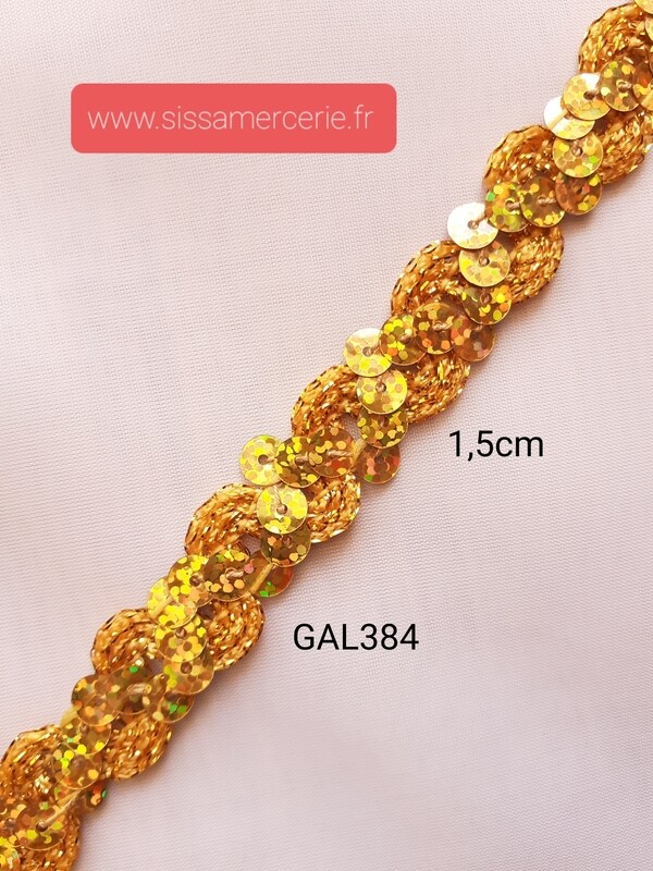 Ruban galon 1.5cm sequins brillant/ 2 coloris
