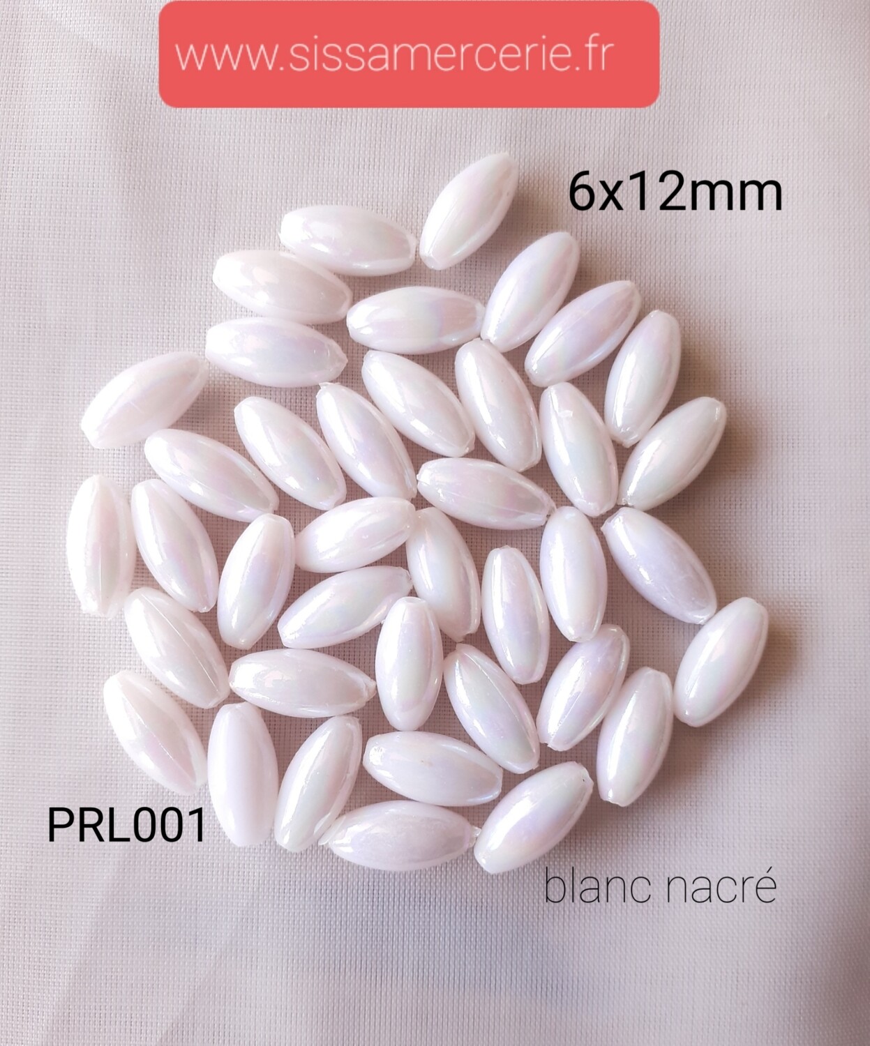 100 perles de riz 6x12mm blanc nacré