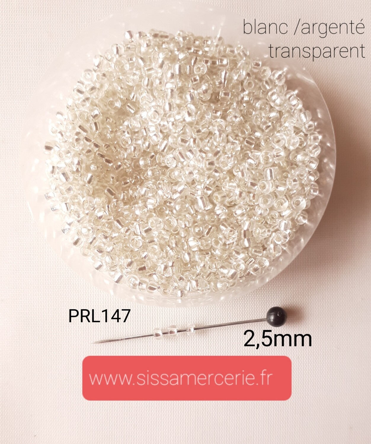 1500 perles verre 2,5mm blanc argenté
