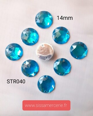 Strass rond 14mm bleu