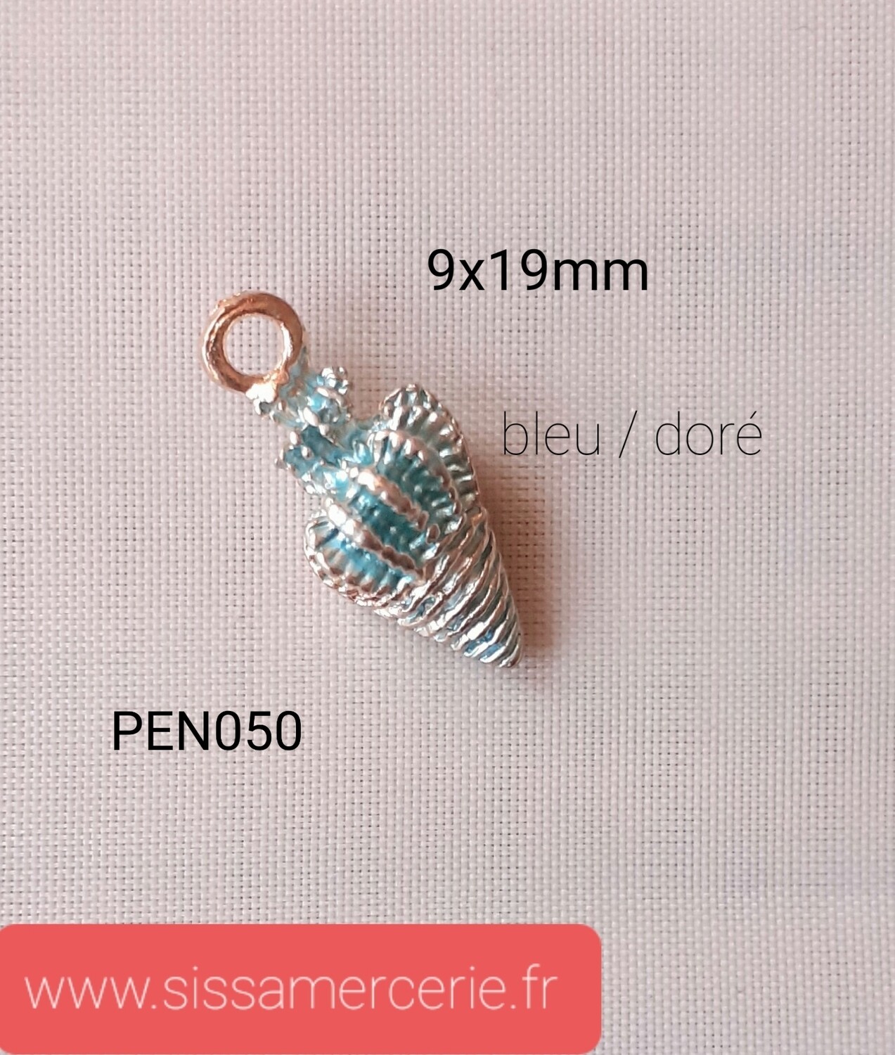 Pendentif / breloque émaillé escargot de mer, Couleur: bleu clair