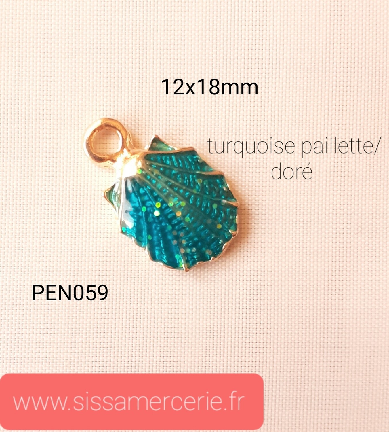 Pendentif / breloque émaillé coquillage de mer, Couleur: turquoise /paillette
