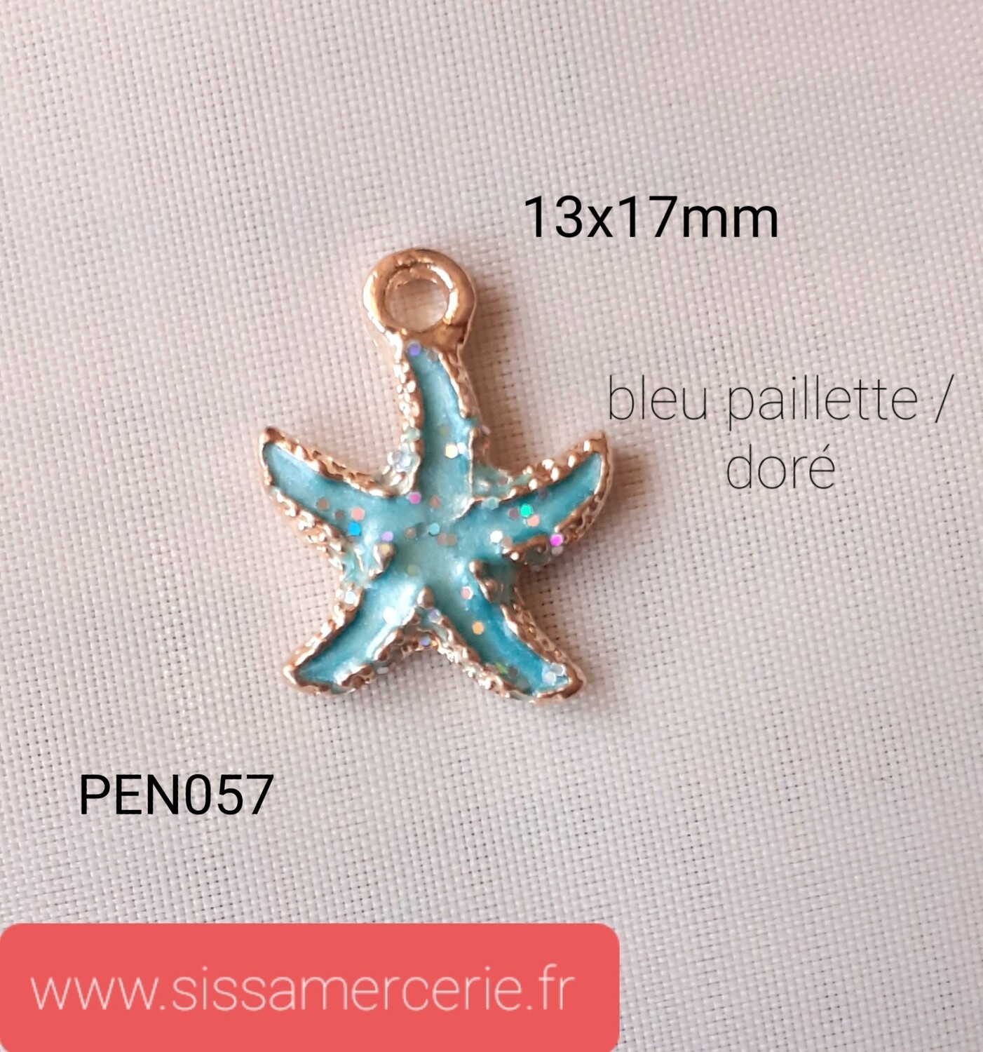 Pendentif / breloque émaillé étoile de mer pailleté , Couleur: bleu