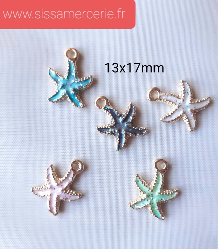 Pendentif / breloque émaillé étoile de mer pailleté 