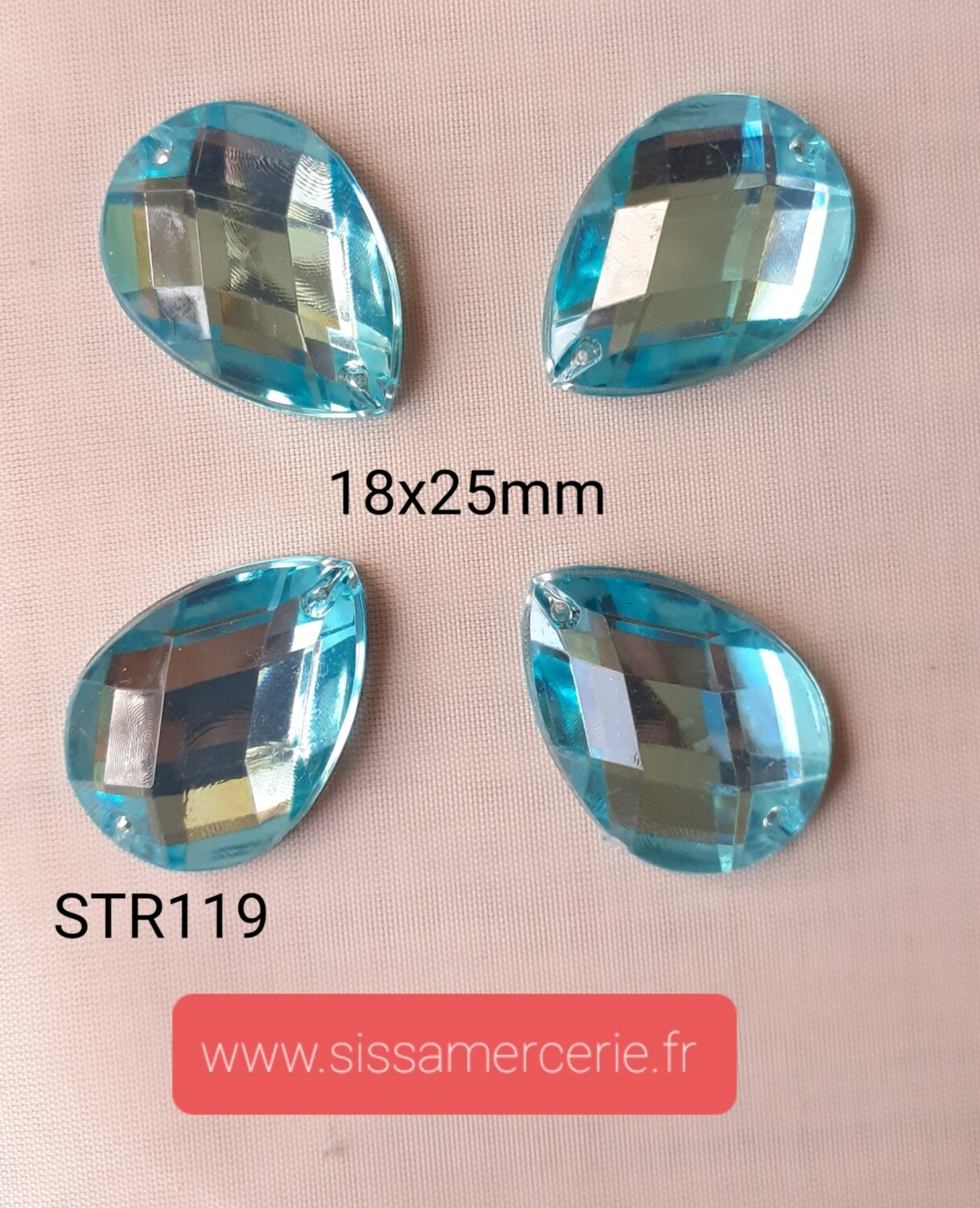 10 strass goutte 18x25mm 5 coloris, Couleur: bleu clair