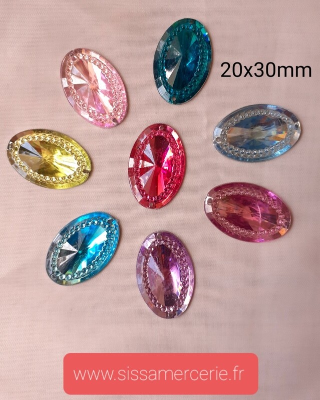 12 strass ovale bombé 20x30mm