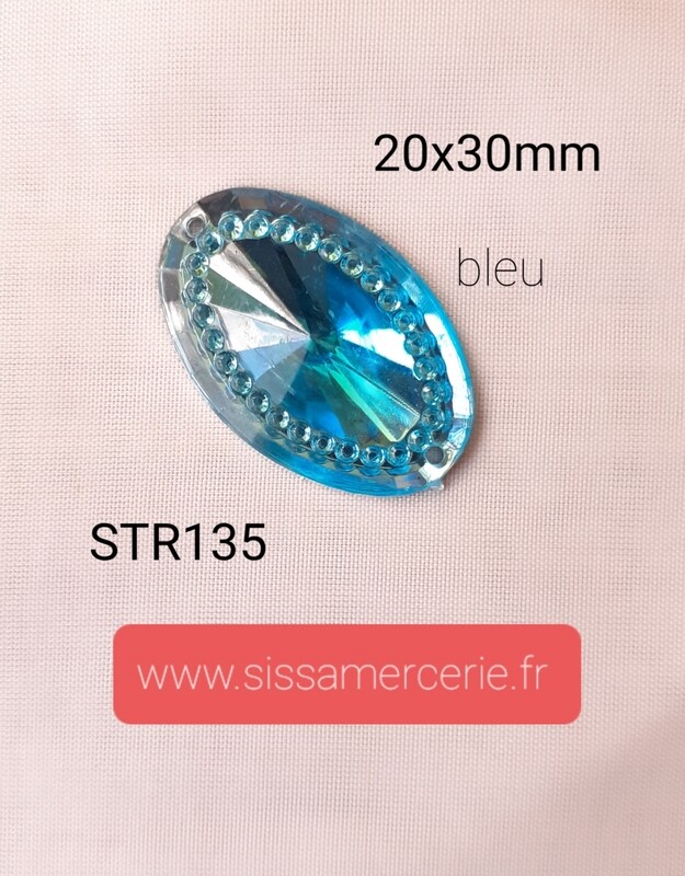 12 strass ovale bombé 20x30mm 8 coloris, vendu par 12 strass chaque couleur: bleu