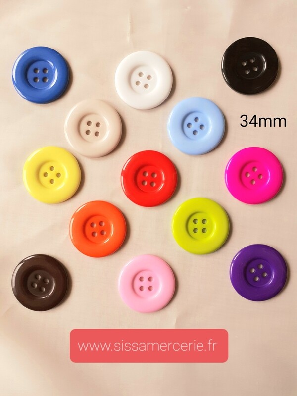 Boutons résine 34mm 13 couleurs