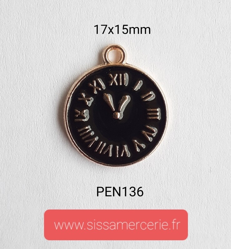 Pendentif / breloque horloge noire