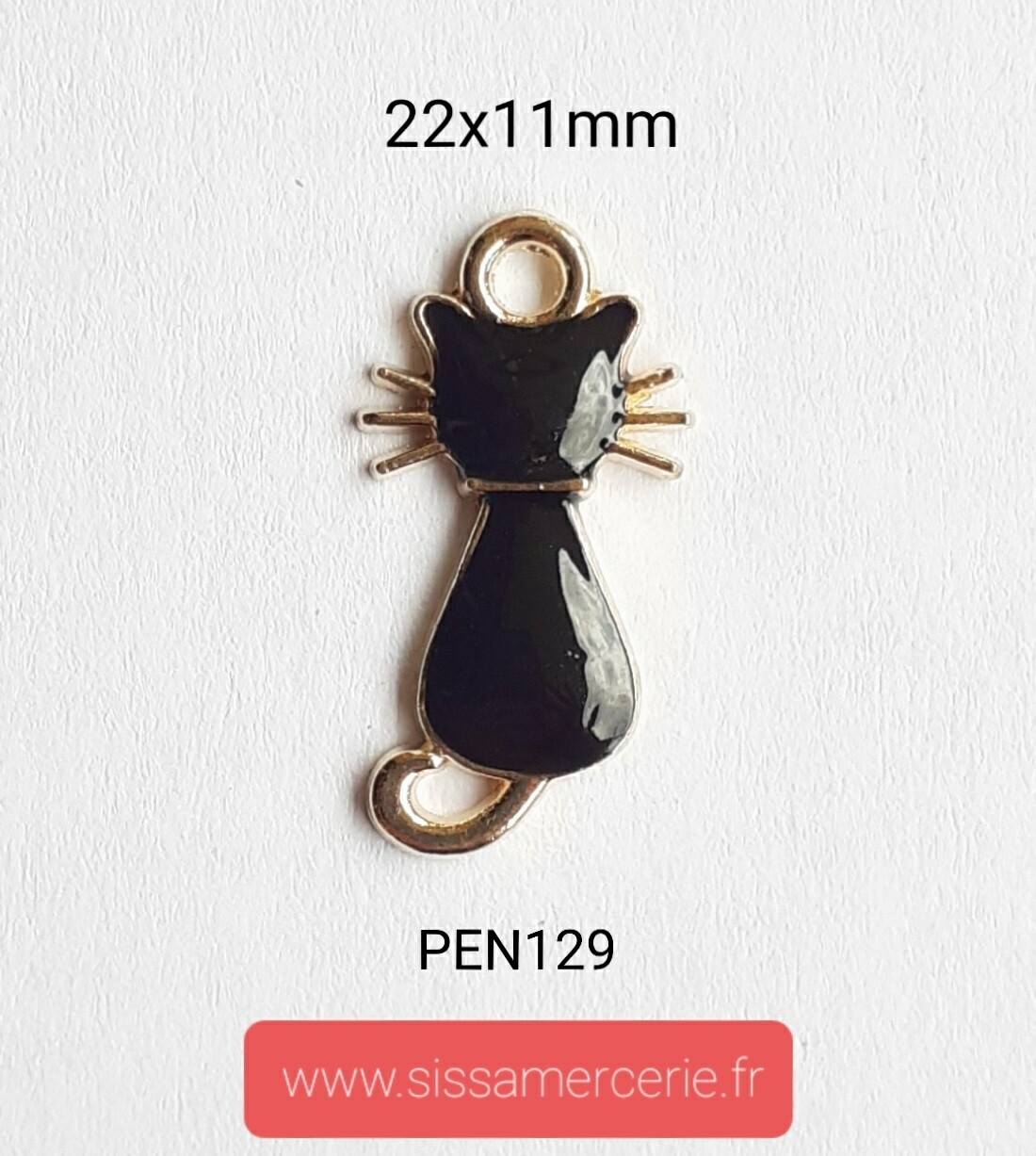 Pendentif / breloque chat queue dorée, Choisissez vos couleurs: noir