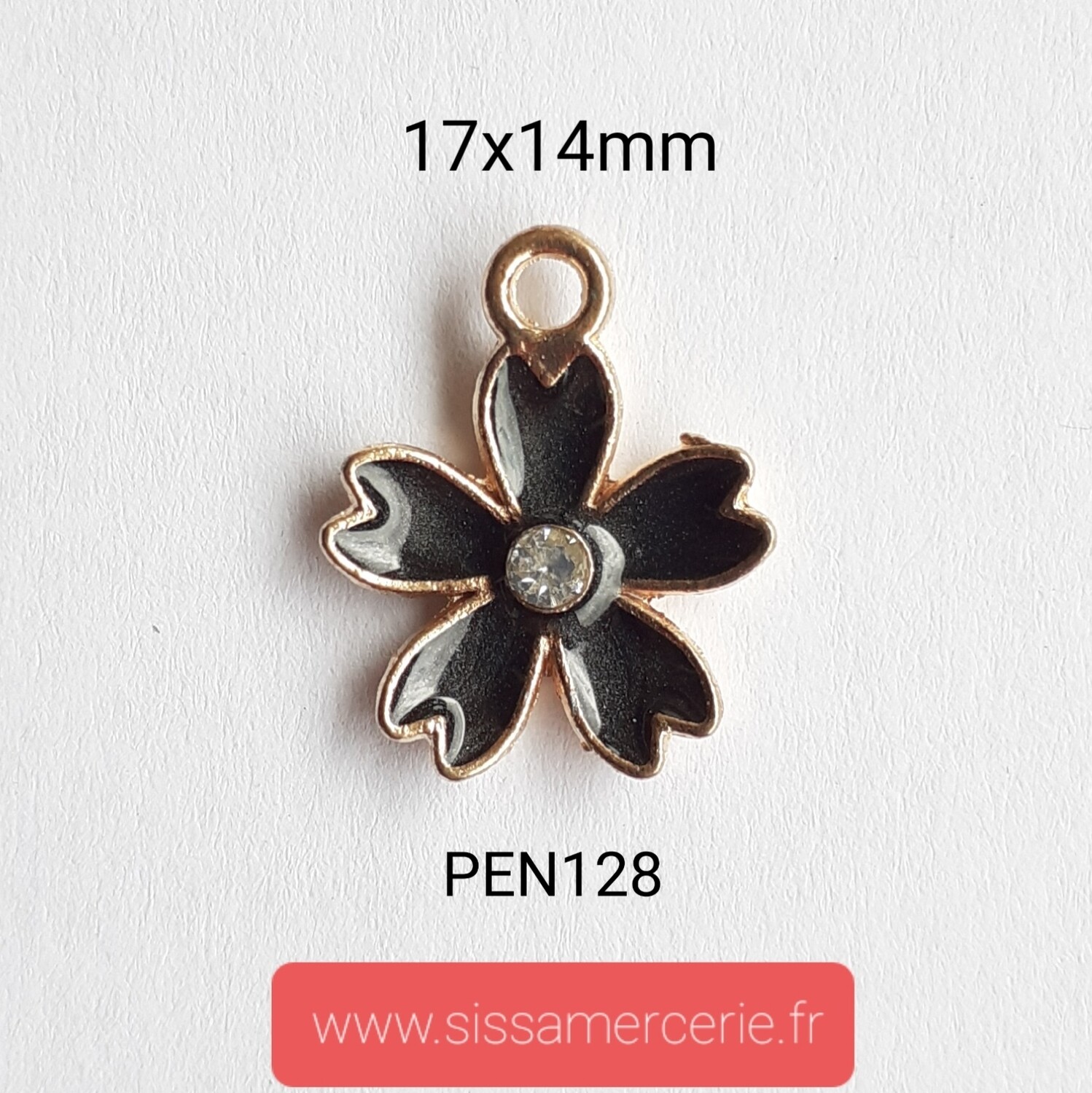 Pendentif / breloque fleur avec strass, Choisissez vos couleurs: noir
