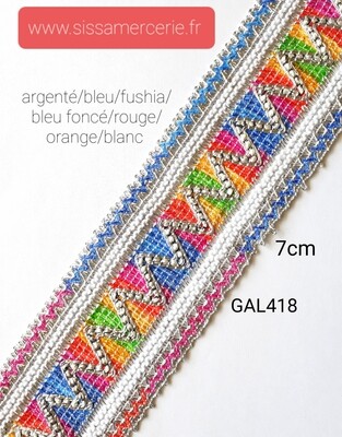 Ruban galon kabyle 7cm argenté 