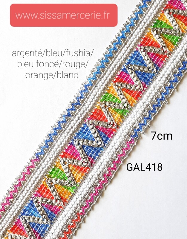 Ruban galon kabyle 7cm argenté 