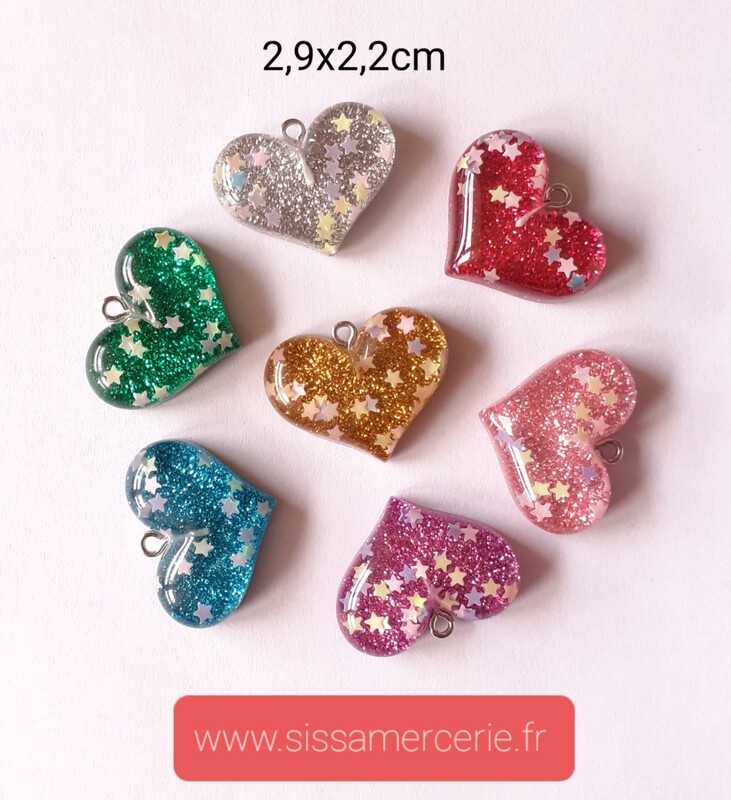 Pendentif / breloque coeur avec étoile 7 couleurs