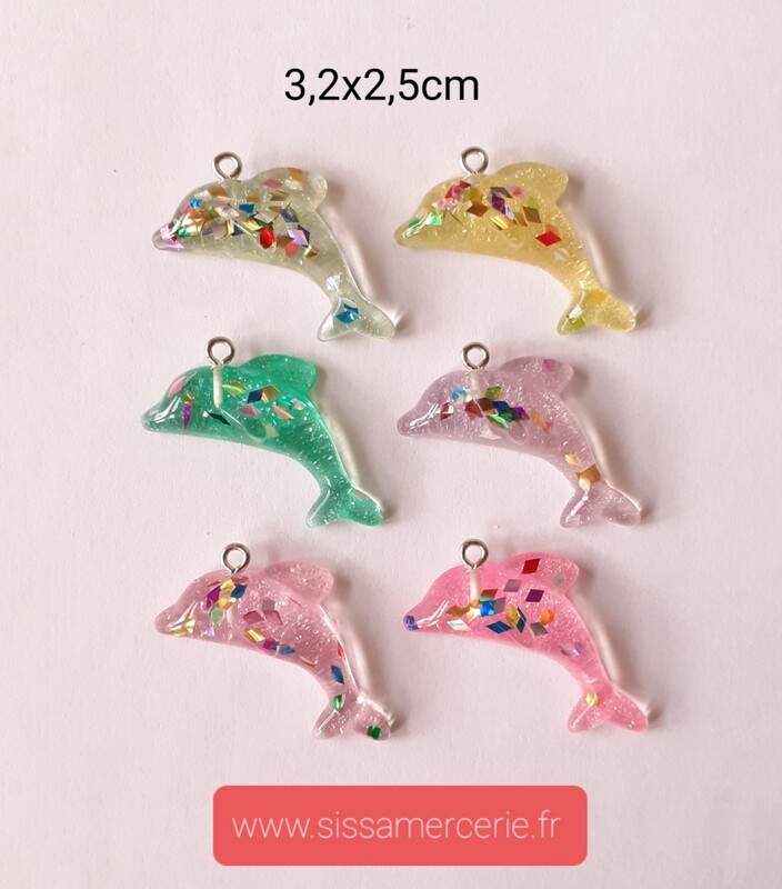 Pendentif / breloque dauphin en résine 6 couleurs