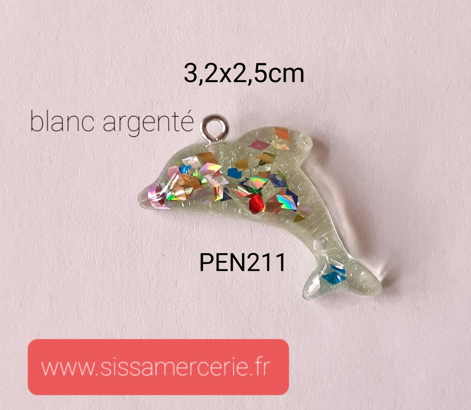 Pendentif / breloque dauphin en résine 6 couleurs, Choisissez vos couleurs: blanc