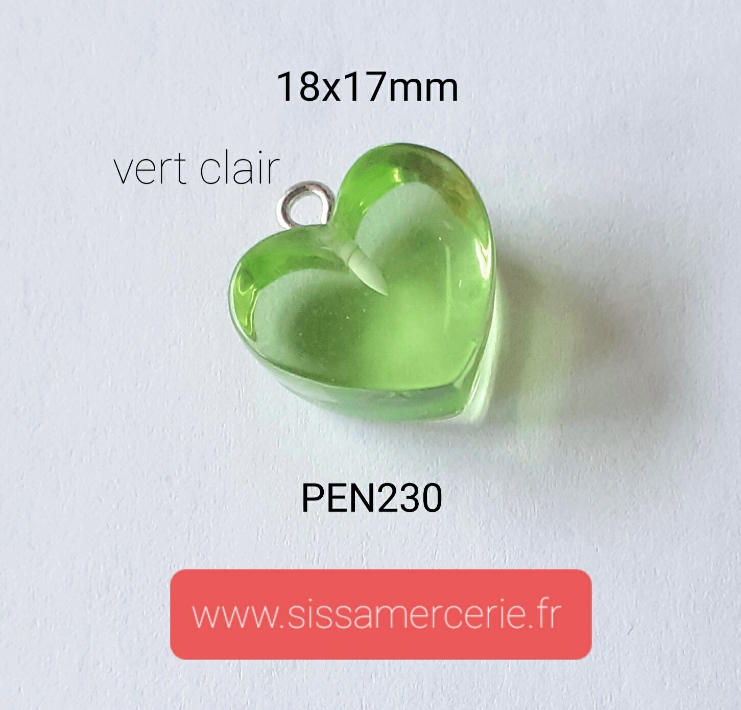 Pendentif coeur en résine, Couleur: vert clair