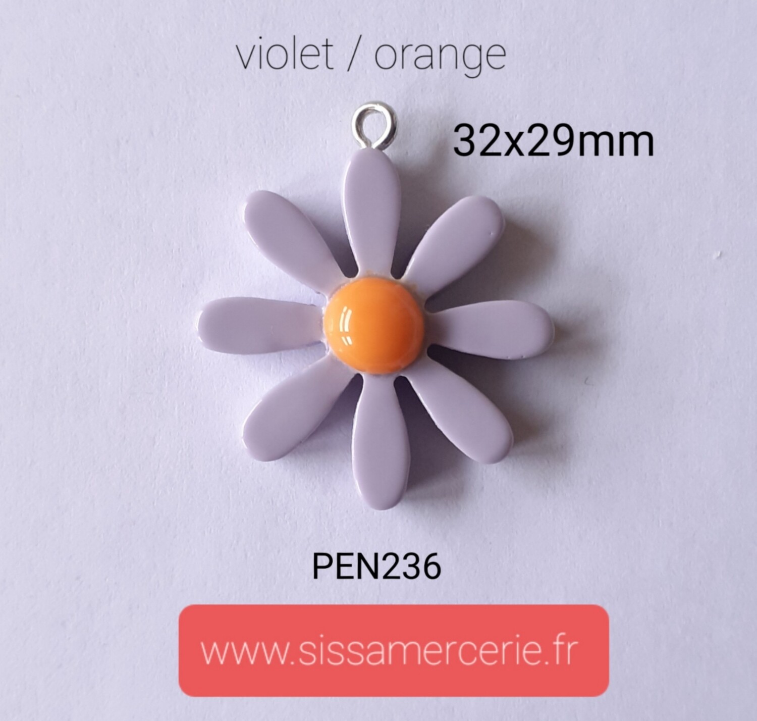 Pendentif fleur en résine / 6 couleurs, Couleur: violet / orange