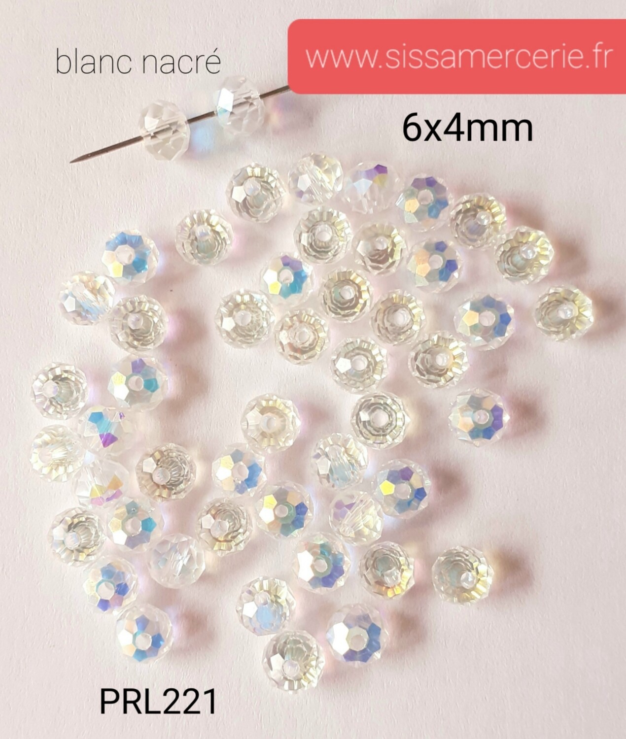 50 perles verre rondelle 6x4mm / 10 couleurs