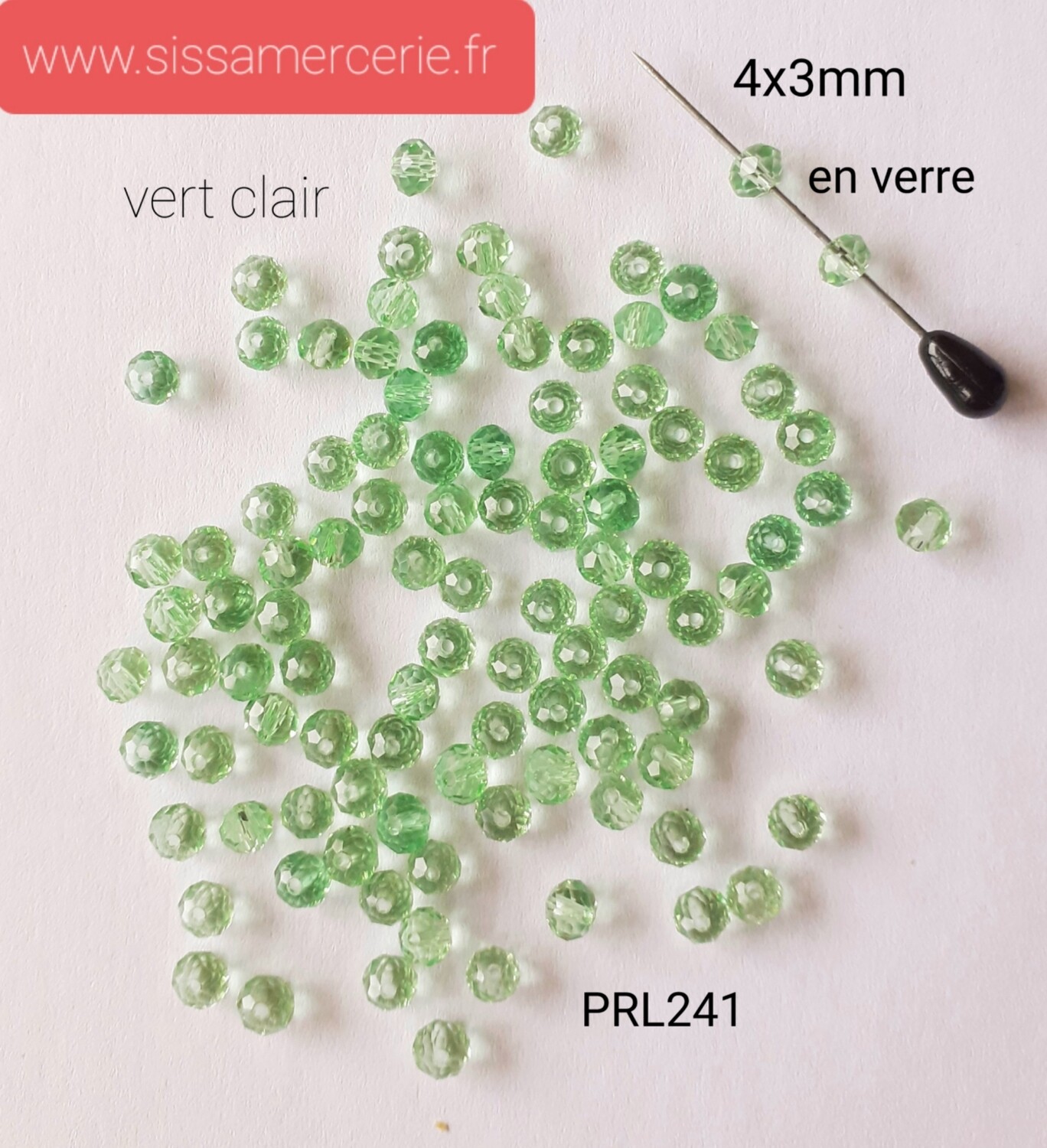 100 perles verre rondelle 4x3mm / 18 couleurs, Choisissez vos couleurs: vert clair