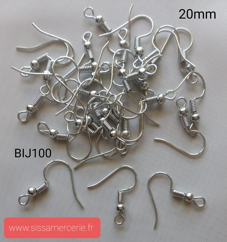 100 crochets boucle d'oreille 20mm argenté