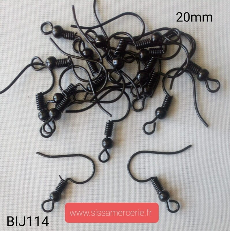 100 crochets boucle d'oreille 20mm noir