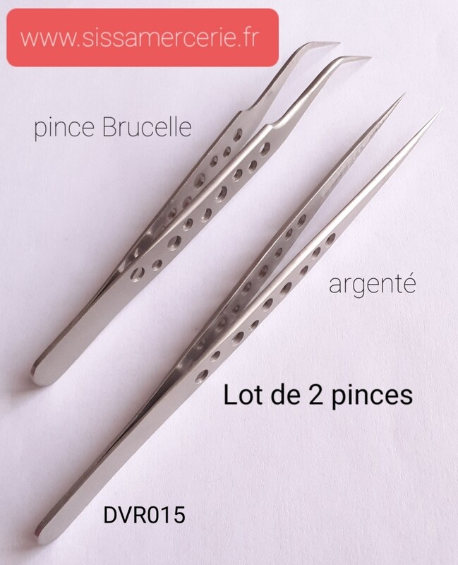 Lot de 2 pinces Brucelle argenté 