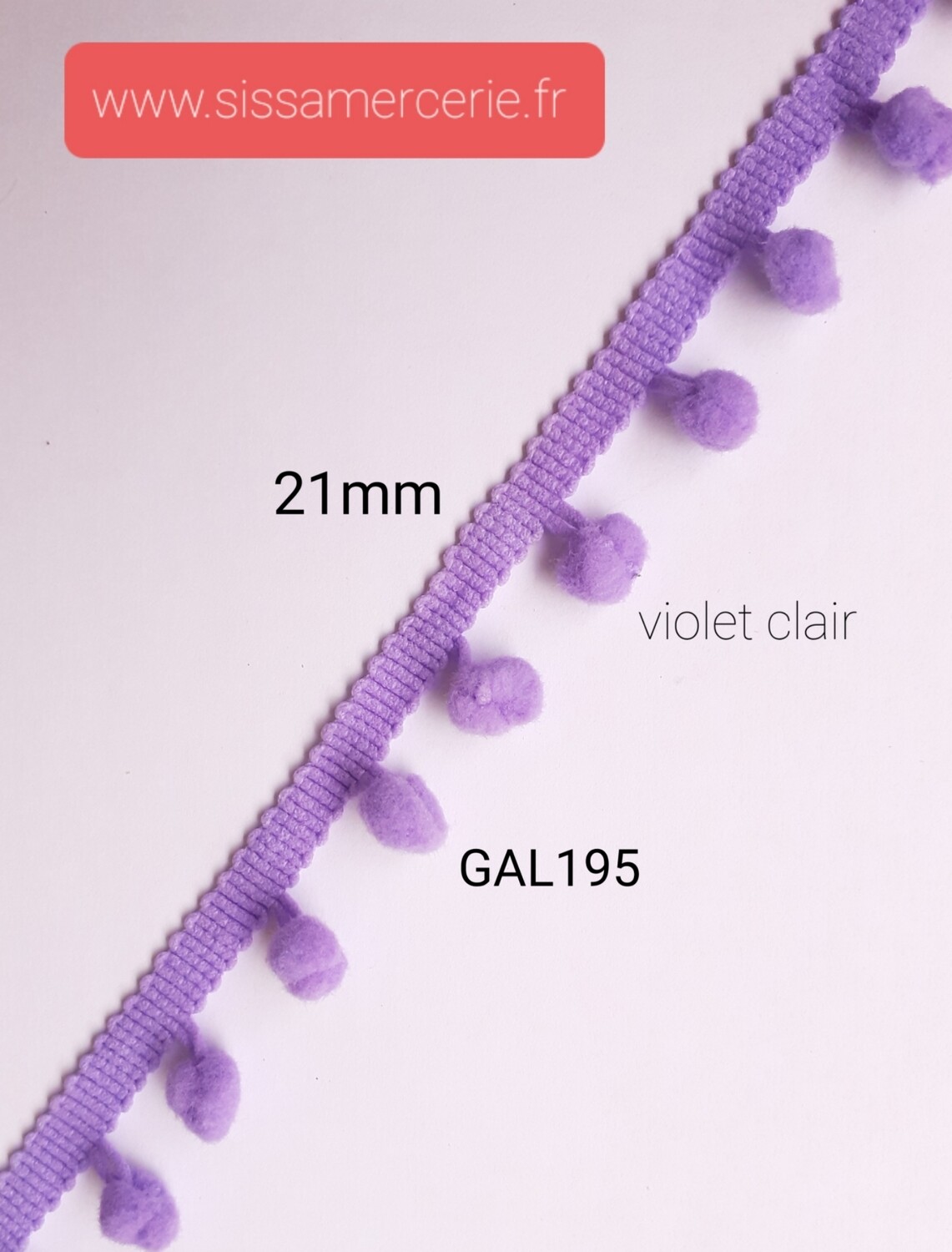 Galon 2,1cm pompons violet clair