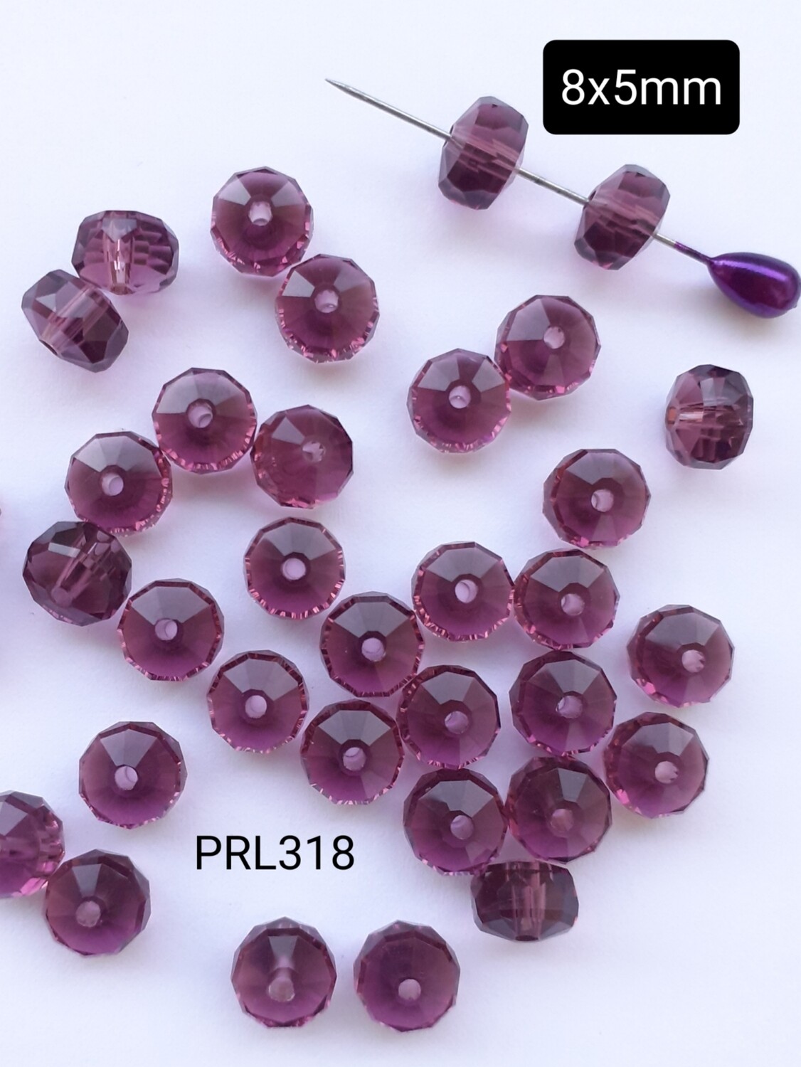 20 perles verre rondelles 8x5mm 5 couleurs, Choisissez vos couleurs: prune