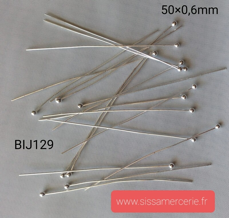 50 tiges boule 50x0,6mm argenté clair
