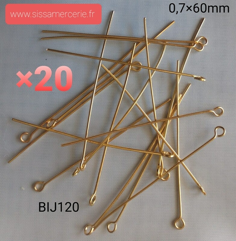 20 tiges clou tête ronde 5cm doré