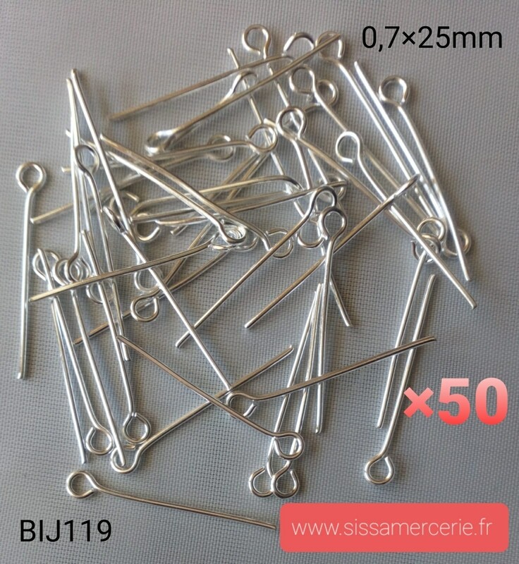 50 tiges clou tête ronde 25 mm argenté clair