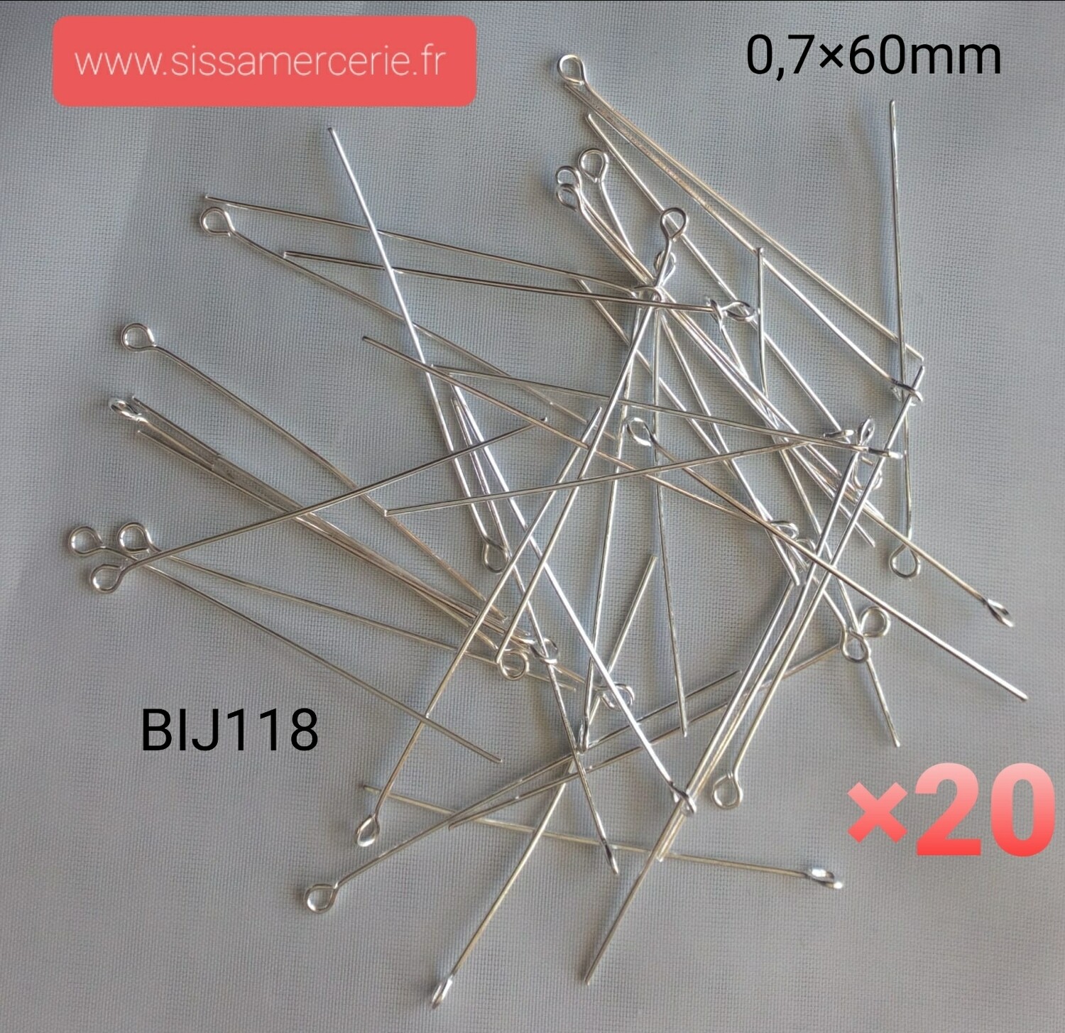 20 tiges clou tête ronde 5cm argenté clair