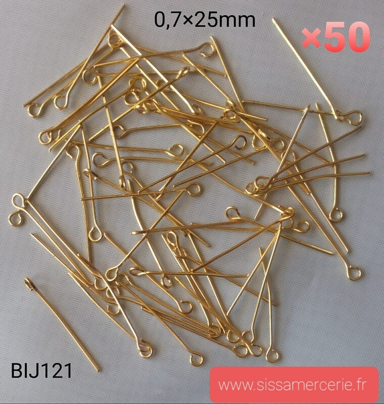 50 tiges clou tête ronde 25 mm doré