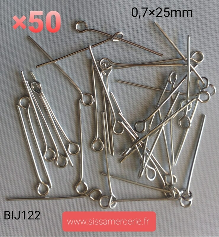 50 tiges clou tête ronde 25 mm argenté