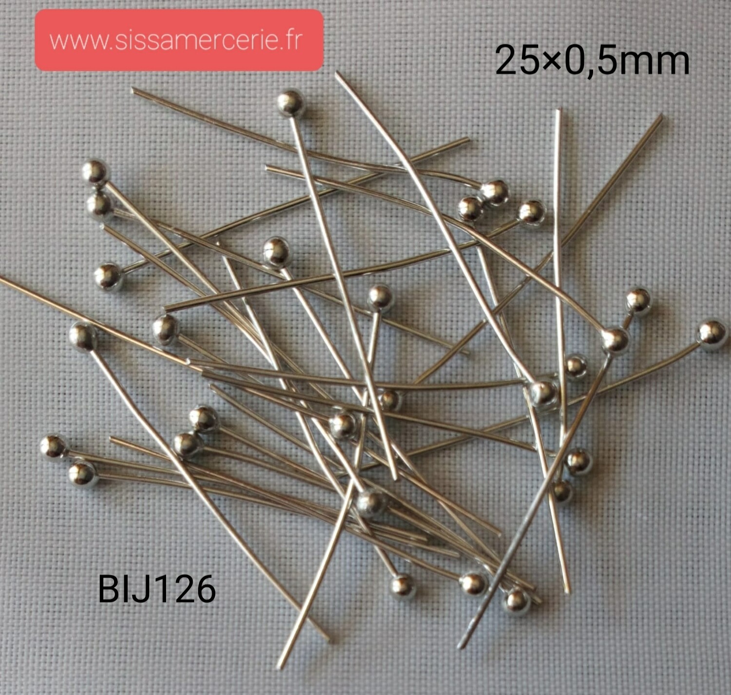 50 tiges boule 25x0,5mm argenté
