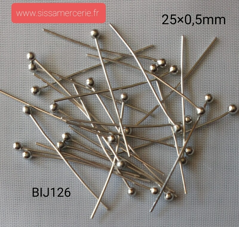 50 tiges boule 25x0,5mm argenté