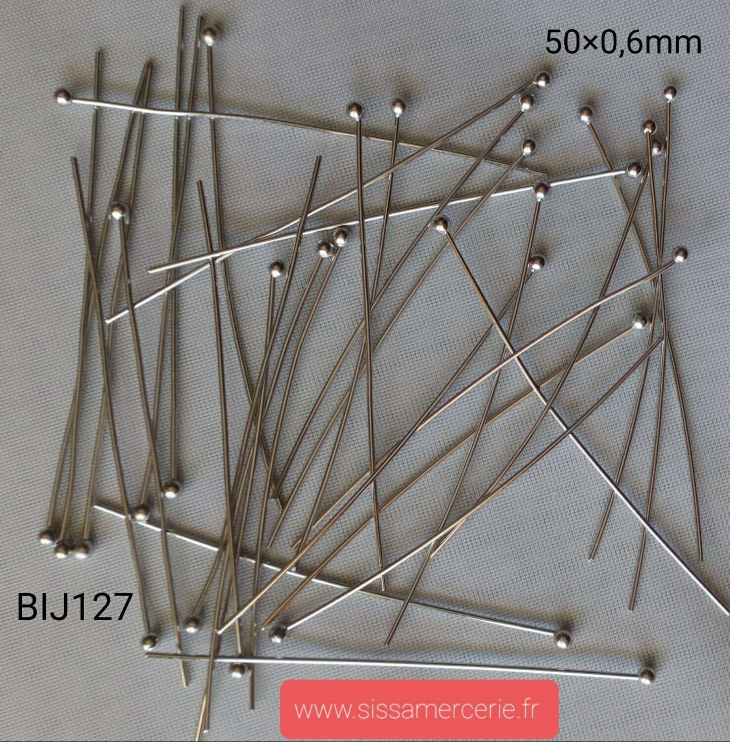 50 tiges boule 50x0,6mm argenté