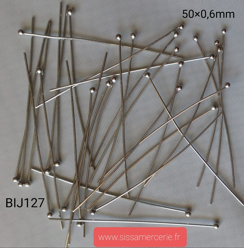 50 tiges boule 50x0,6mm argenté