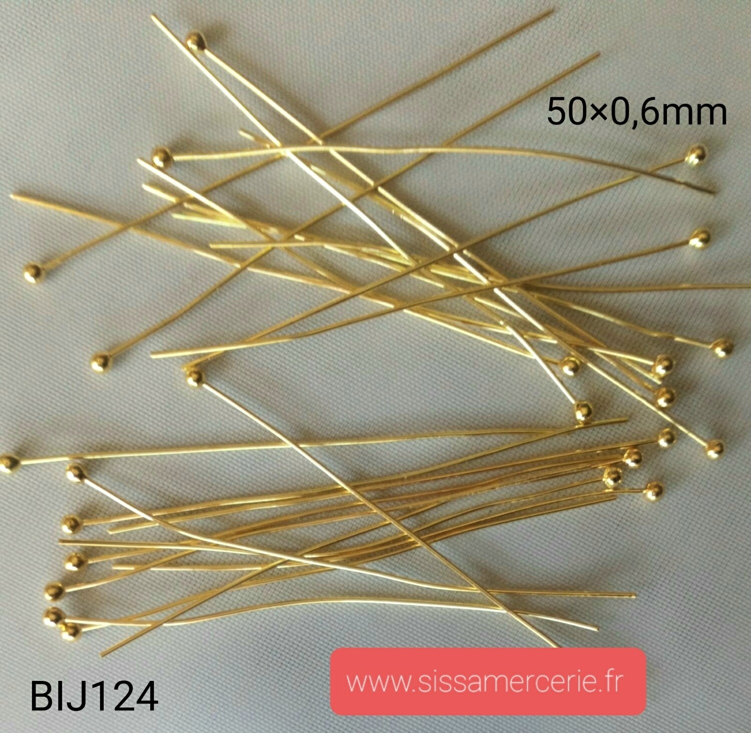50 tiges boule 50x0,6mm doré