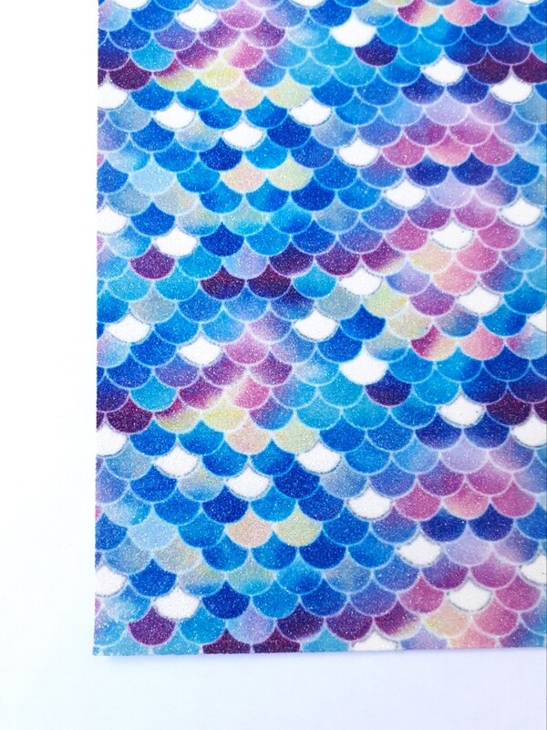 Feuille A4 simili cuir glitter écaille bleu