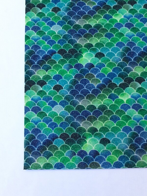 Feuille A4 simili cuir glitter écaille bleu et vert