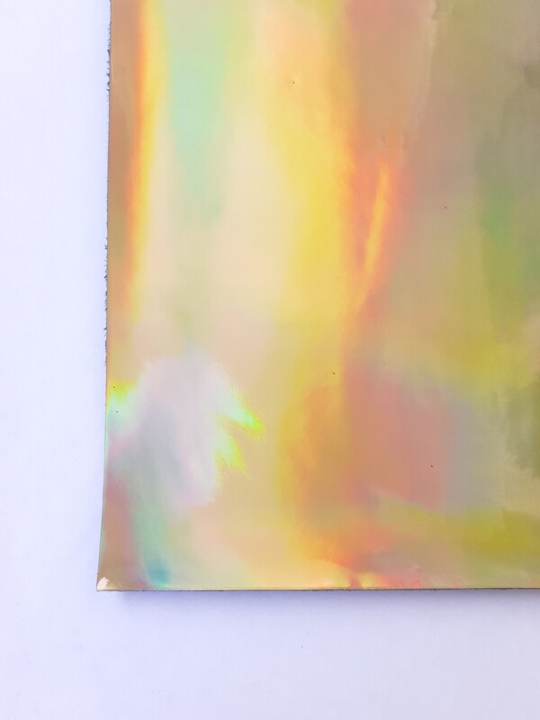 Feuille A4 simili cuir brillant holographique jaune irisé 