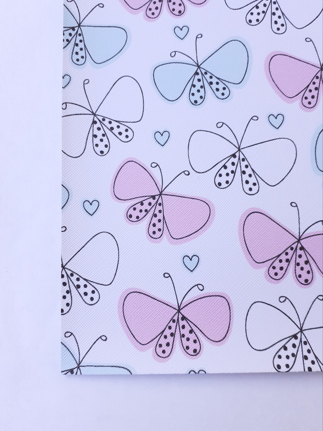Feuille A4 simili cuir papillon bleu et rose