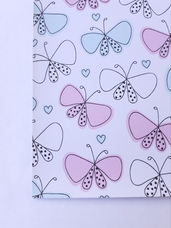 Feuille A4 simili cuir papillon bleu et rose